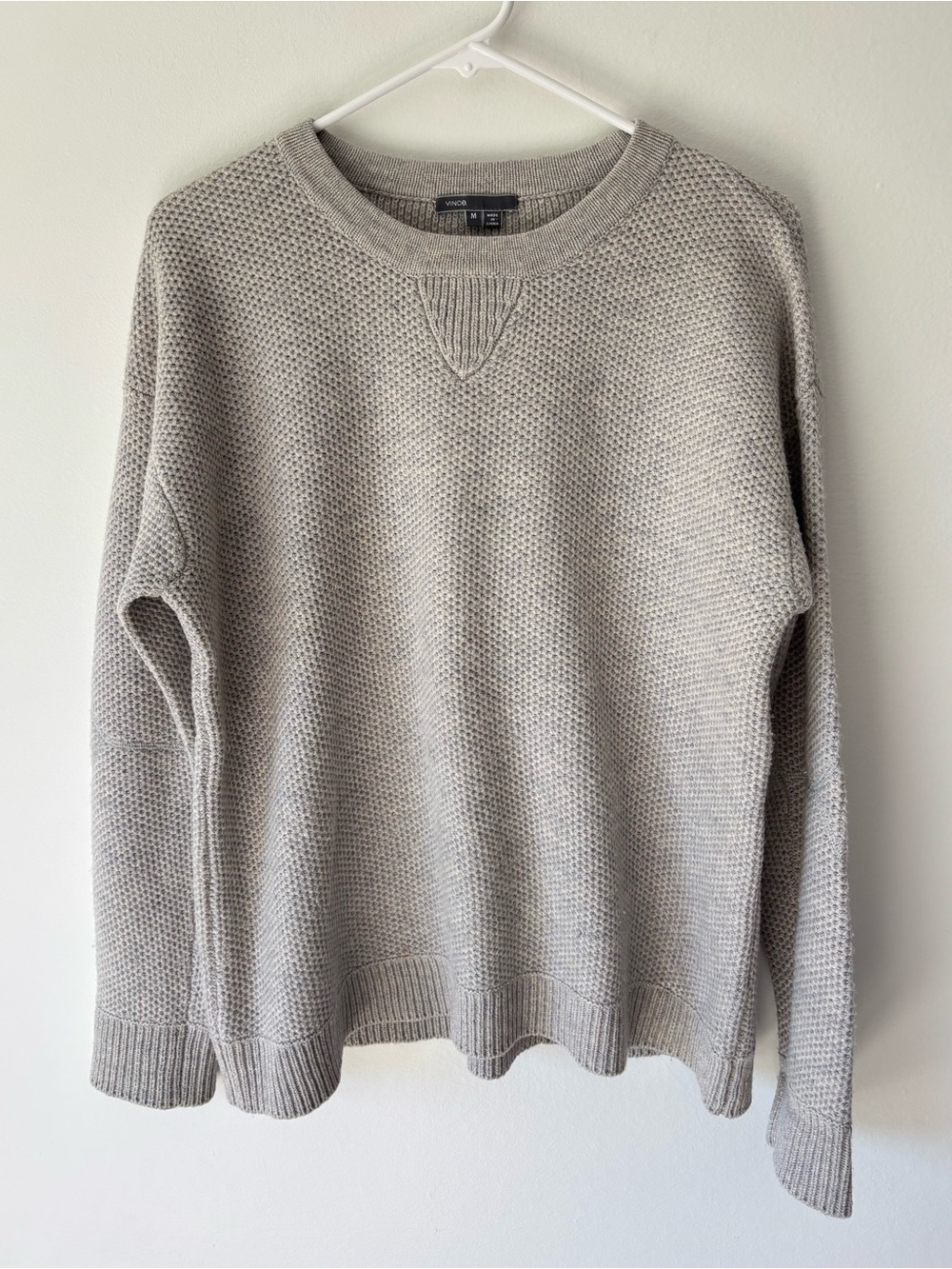 Vince Grey Wool Yak Knit Crewneck Sweater Quiet Luxury Cozy Winter Chunky Ribbed